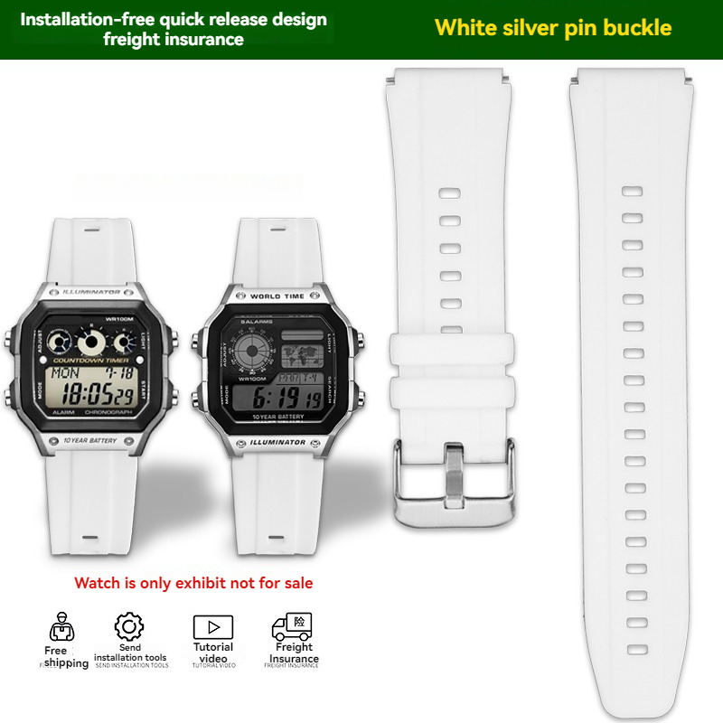 För casio klocka  ae1200 ae-1200 ae1300 sgw 400 sgw -300 a158w a159w silikon gummi klockarmband 18mm sport vattentätt klockarmband: Silvervit