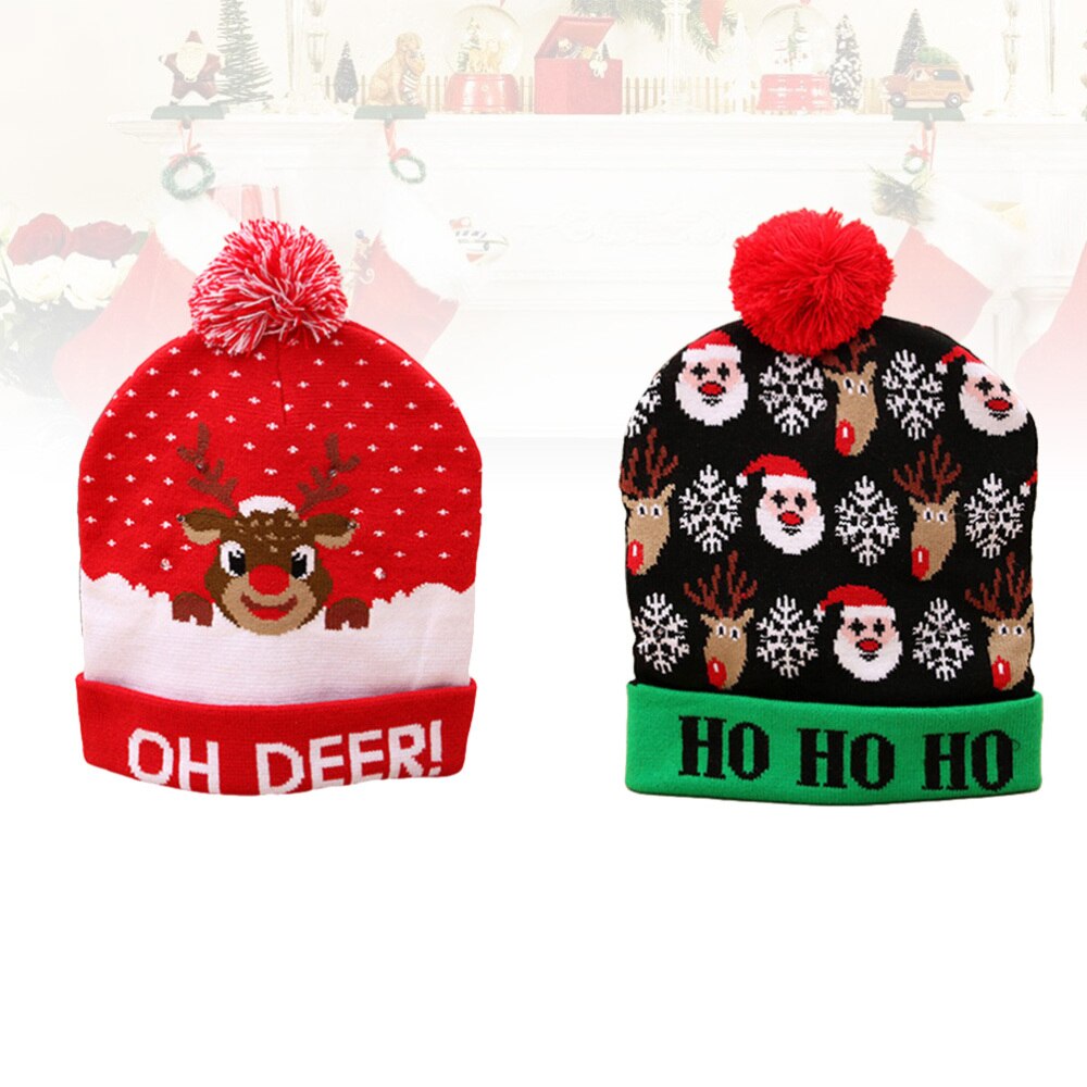 4PCS Luminous Knitted Beanie Hat Glowing Santa Hat Gleamy Knitted Cap Flash Christmas Hat for Adults Children Party Decor