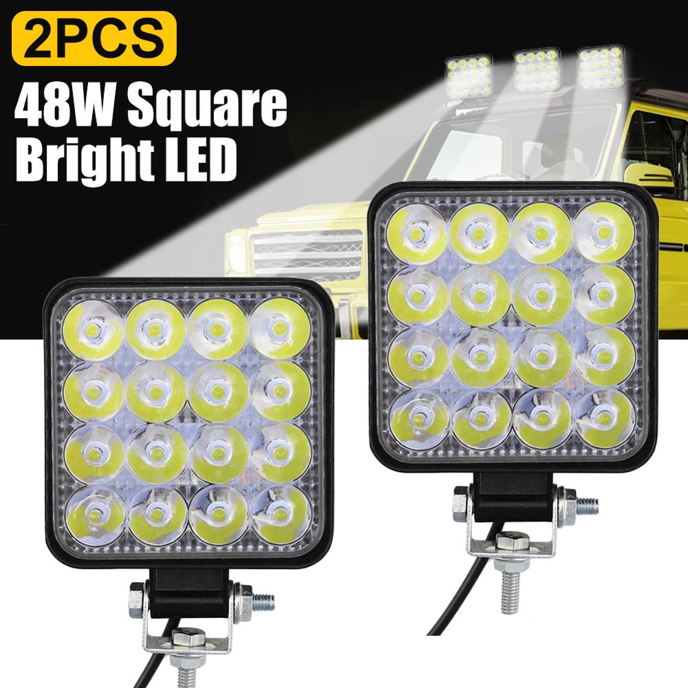 2Pcs 48W Square Bright LED Spotlight Work Light Car SUV Truck Driving Fog Lamp for Car Repairing Camping Hiking Fishing CSV