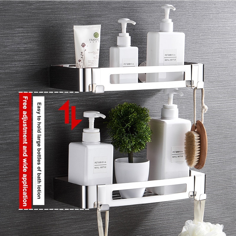 Bathroom Shower Shelf Rack Wall Mounted Shower Shelf Corner Drain Wall Mounted Stainless Steel Basket Storage Rack No Drill