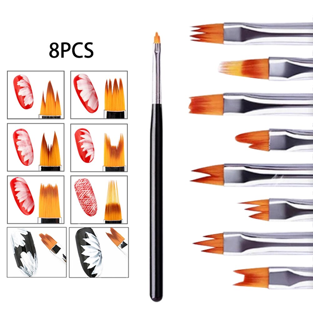 8 stk nail art fransk smil halvmåne form tegning bloom blomst pensel pen gel uv neglemaling diy kronblad gradient sæt manicure: Sort
