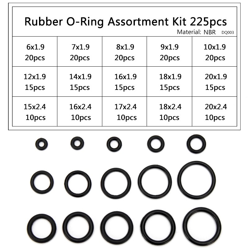 Juntas tóricas de sellado NBR de 6mm-20mm CS1.5mm, 225mm, 1,9mm, reemplazos duraderos de juntas Arandela de goma, 15 tamaños, DQ003, 2,4 unids/set PCP DIY