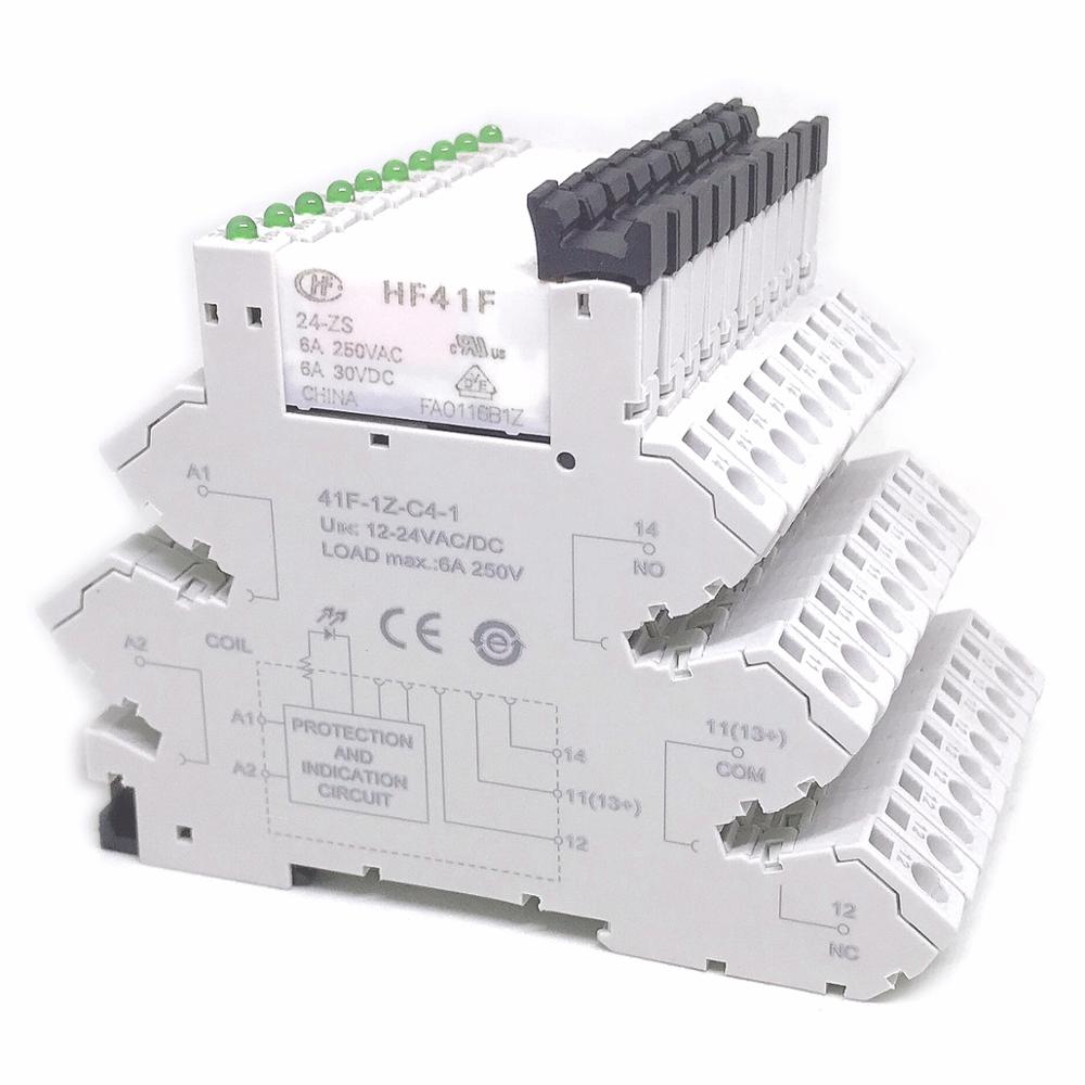 41f-1z-c2-1 hf41f 24-zs 12-zs 5v 12v 24v 230v 6a 1co slim/ssr reläfäste på skruvhylsa med led wafer-relä