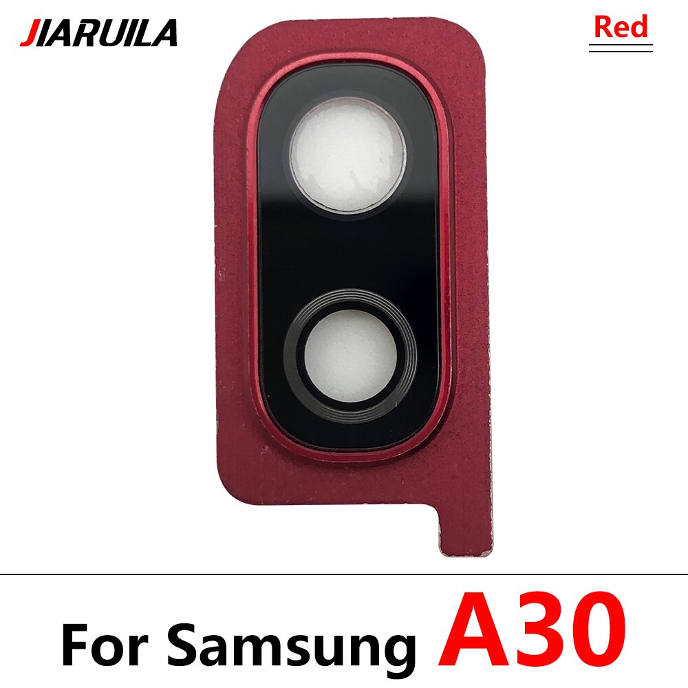 Back Camera Glass Lens + frame For Samsung Galaxy A10 A30 A40 Rear Housing Back Cover With Metal Frame Holder Replacemen: A30 red