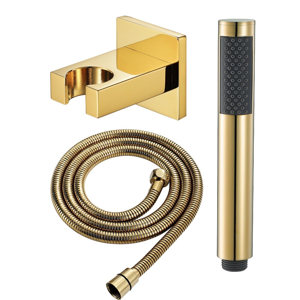 gold Hand Held Shower Head Bathroom gold Surface Brass Gold Finished Handheld Shower heads holder Brass: C