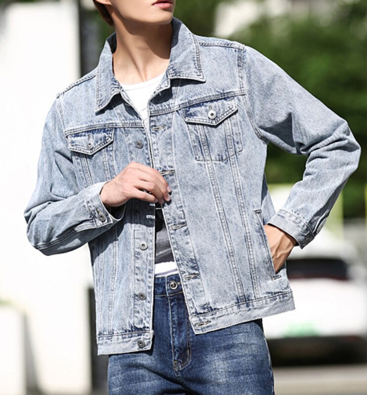 4XL 5XL Cotton Denim Jacket Men Classic Loose Casual Single-breasted Jean Mens Jackets And Autumn