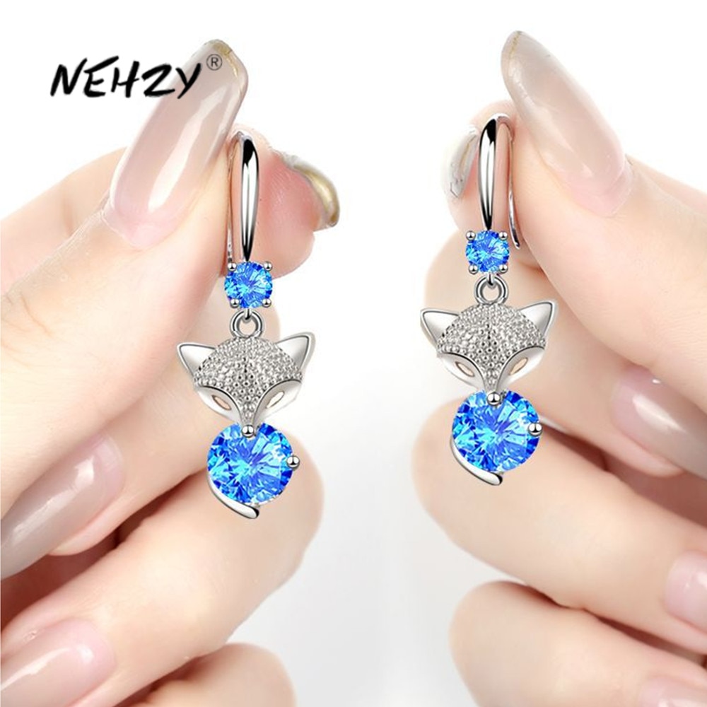 Nehzy 925 Sterling Zilveren Vrouwen Mode-sieraden Blauw Roze Kristallen Zirkoon Vos Lange Kwastje Haak Oorbellen