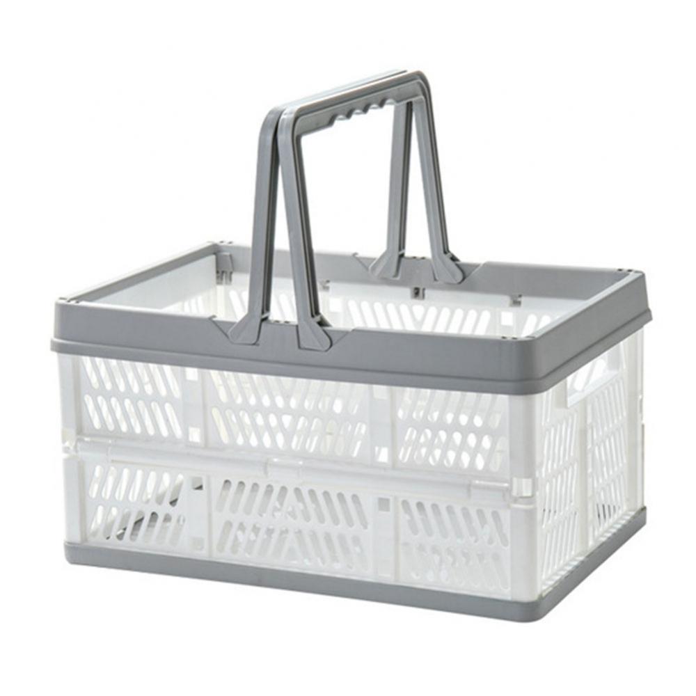 Home Storage with Handle Plastic Collapsible Shopping Basket Folding Crate Milk Toys Food Clothes Books Holder: White