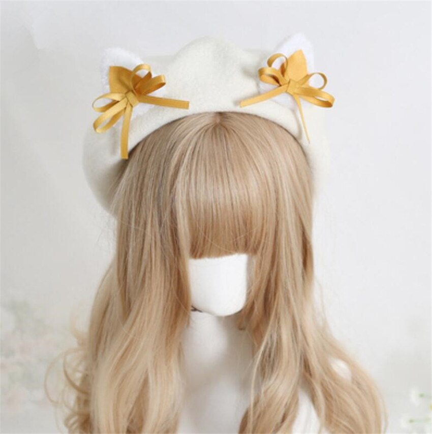 Kawaii Vrouwen Hoed Baret Wol Leuke Kat Oren Hoed Winter Warm Cap Lolita Hoofd Slijtage D1046: color 10