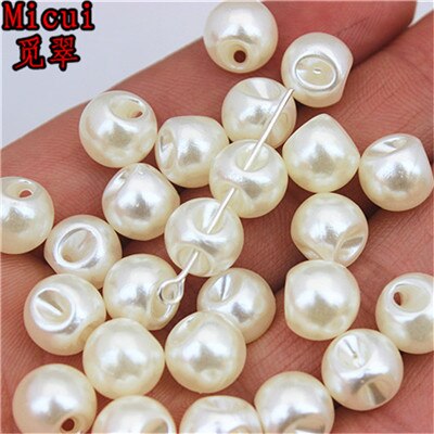 Micui 100 stk 10mm rund form perlesøm abs perler scrapbog sy på perler til smykker håndværk tøj dekorationer  zz388: Elfenben farve
