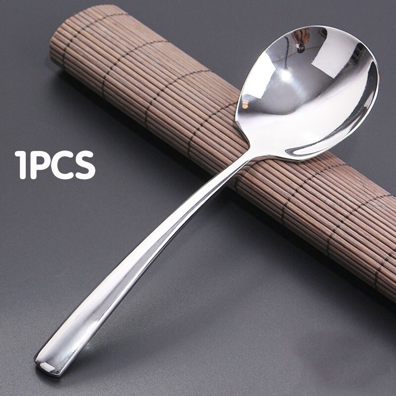 8.7" Large Stainless Steel Buffet Serving Spoon Soup Public Spoon Thickened Stirring Tablespoon Western Restaurant Round Spoons: 1PCS