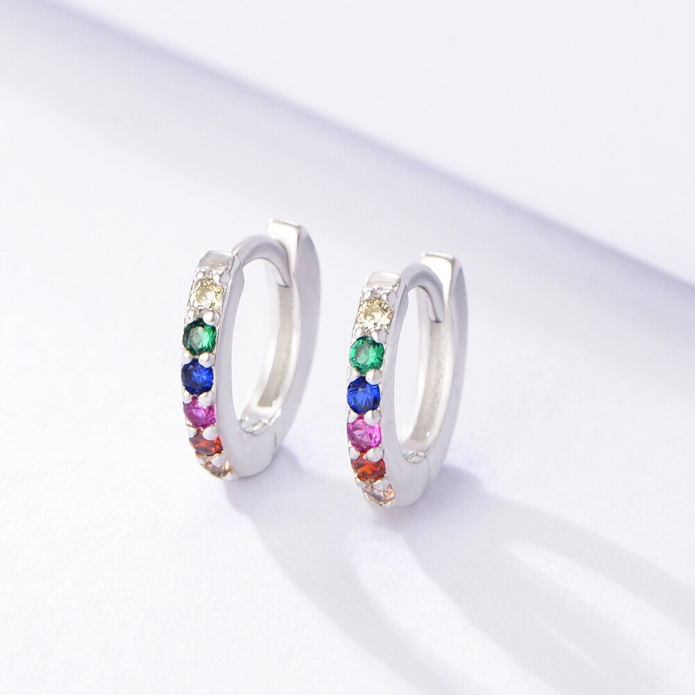 925 sterling silver earring colored zircon round ear ring ear bone temperament wild simple trend female girl ear jewelry: 1 pair silver 6.5mm