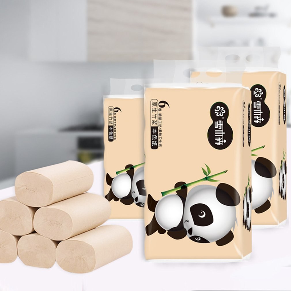 Natural bamboo pulp roll paper 6pcs / bag Household natural bamboo pulp roll paper can be wet water without paper scraps