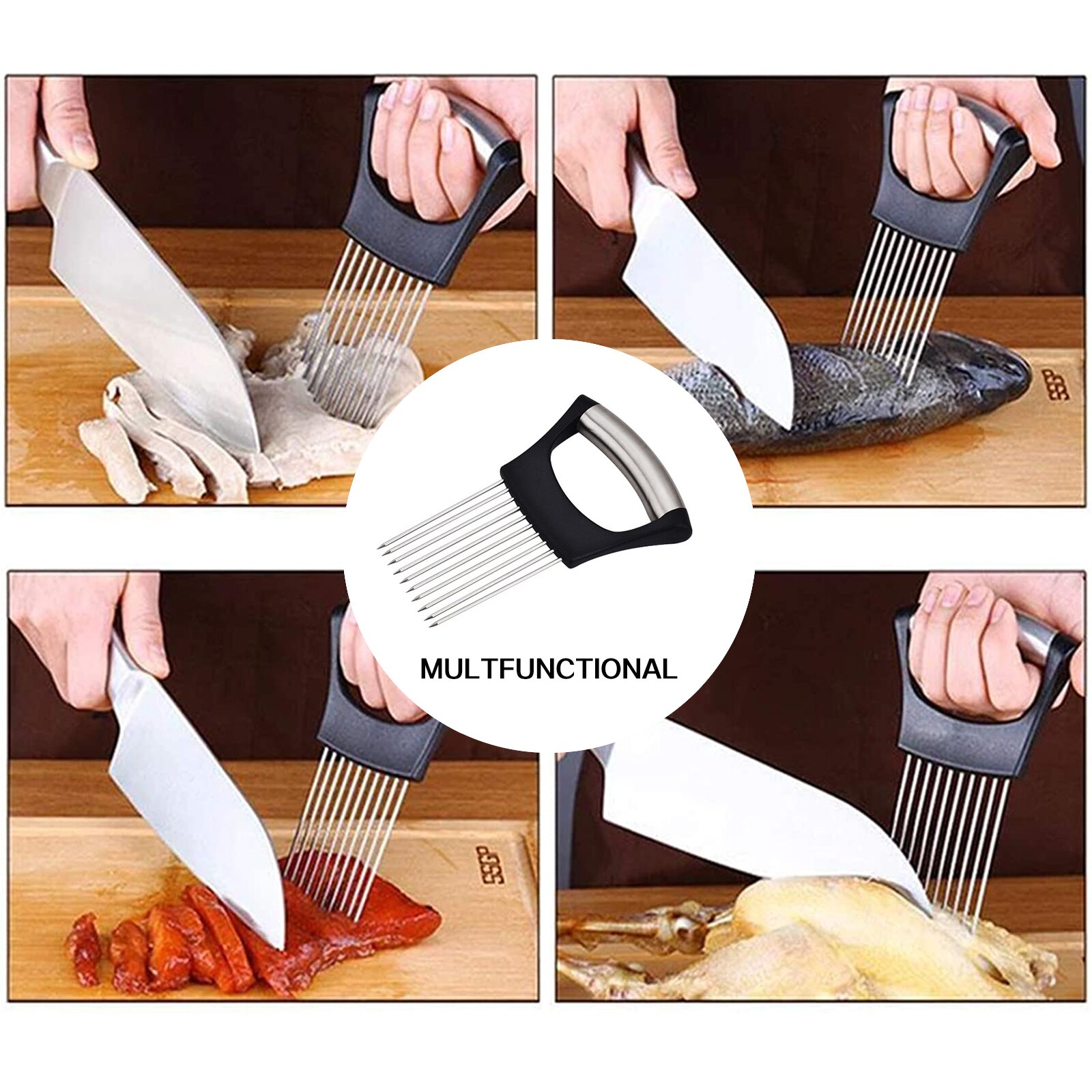 Ui Naald Ui Vork Groenten Fruit Snijmachine Tomaat Cutter Snijden Veilig Aid Houder Roestvrij Staal Keuken Gereedschap