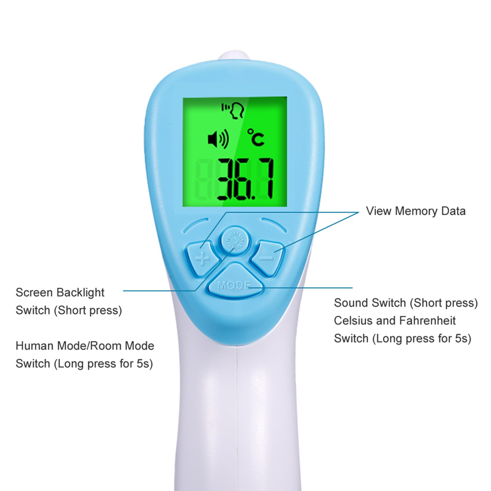 Forehead Thermometer Non Contact Thermometer Infrared Thermometer BacklightLCD Display Temperature Measurement Device Baby Adult