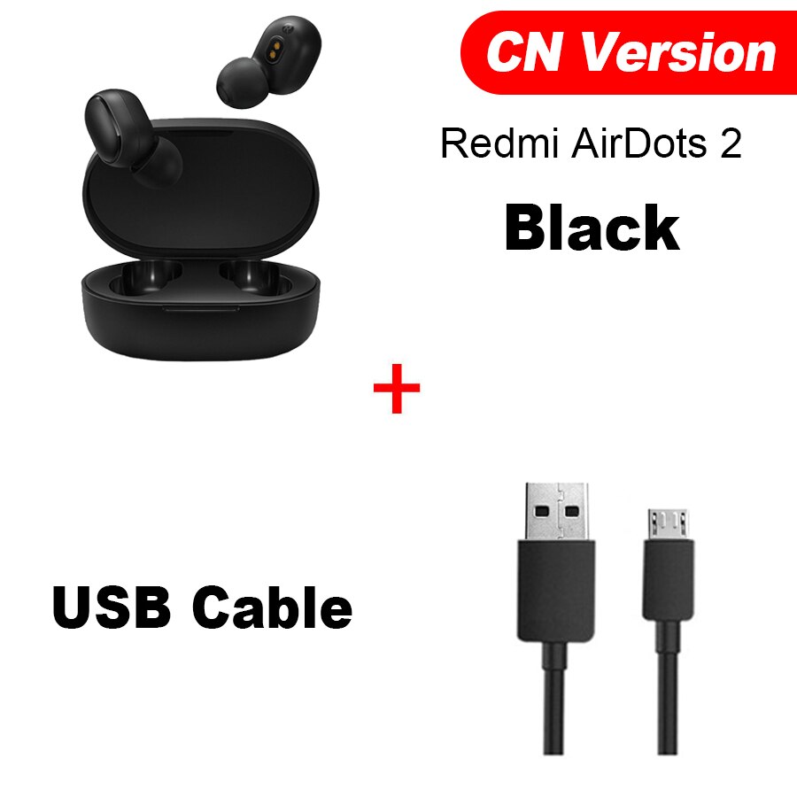 Xiaomi Redmi Airdots 2 TWS Bluetooth Wireless Earphone Stereo bass Earbuds Voice Control BT 5.0 Noise Reduction Tap AI Control: CN N Cable