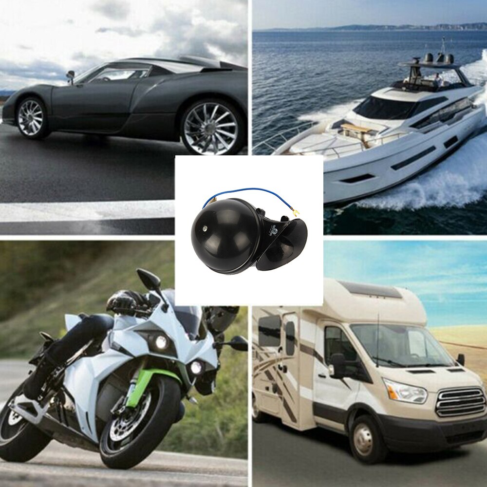 Bocina única de Caracol de aire ruidoso de 300dB para camiones y camiones de 12V, SUV, caravana, tren, barco, negro Universal, repuestos a prueba de agua