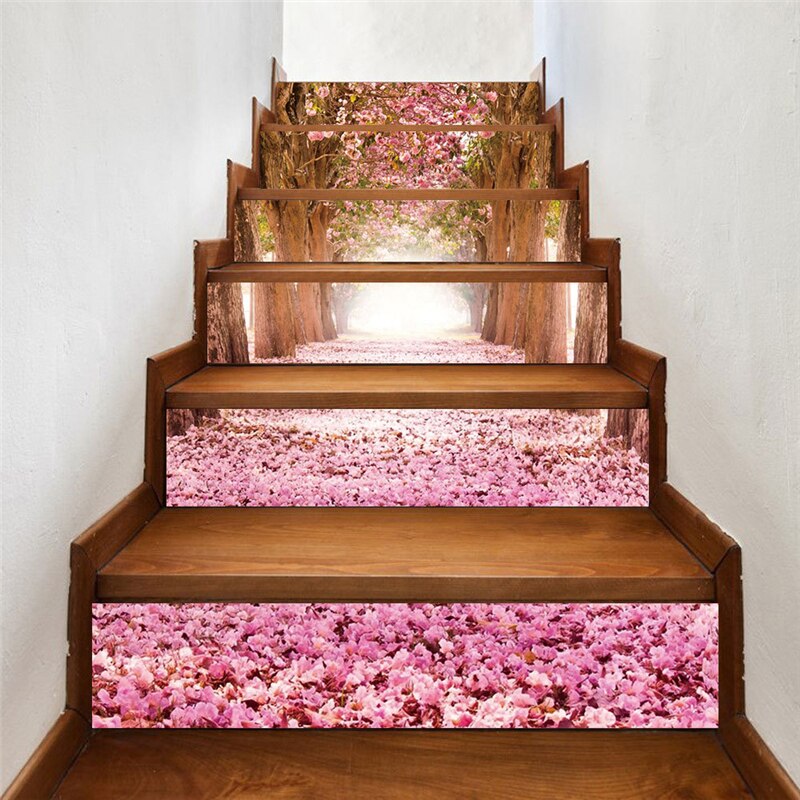 Self-adhesive Innovative Staircase Stickers Living Room DIY Pink Woods Wall Stickers Sticker Floor Against Stairs Steps Funlife