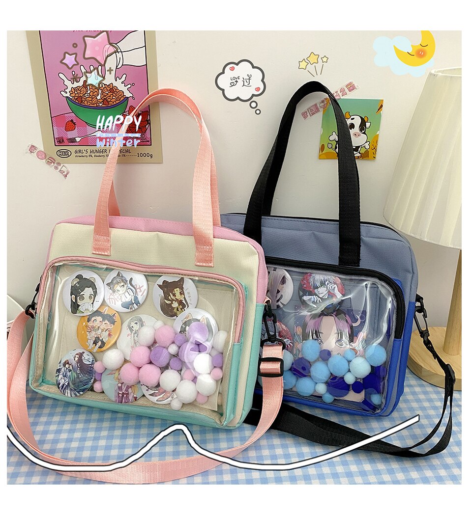 Alta qualidade feminina sólida transparente ita saco de ombro para a menina bonito estudante escola saco grande capacidade macio náilon ita bolsa