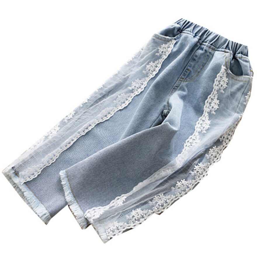 enfant bébé fille été dentelle patchwork jean enfants enfants élastique taille ample jambe large jean