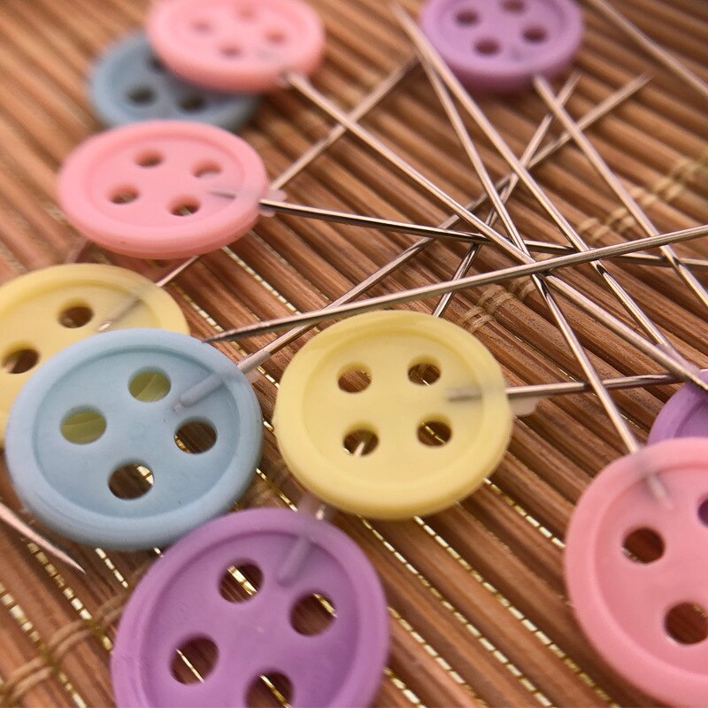 Alfileres con cabeza de botón de flor para costura, accesorios de costura con caja para diseñadores, manualidades de retales para el hogar, 100 Uds.