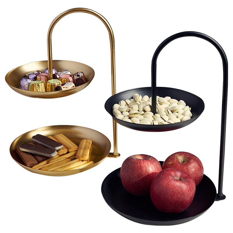 Double-Layer Nordic Iron Fruit Plate Candy Plate Home Living Room Snack Fruit Tray Dried Fruit Plate Storage Basket