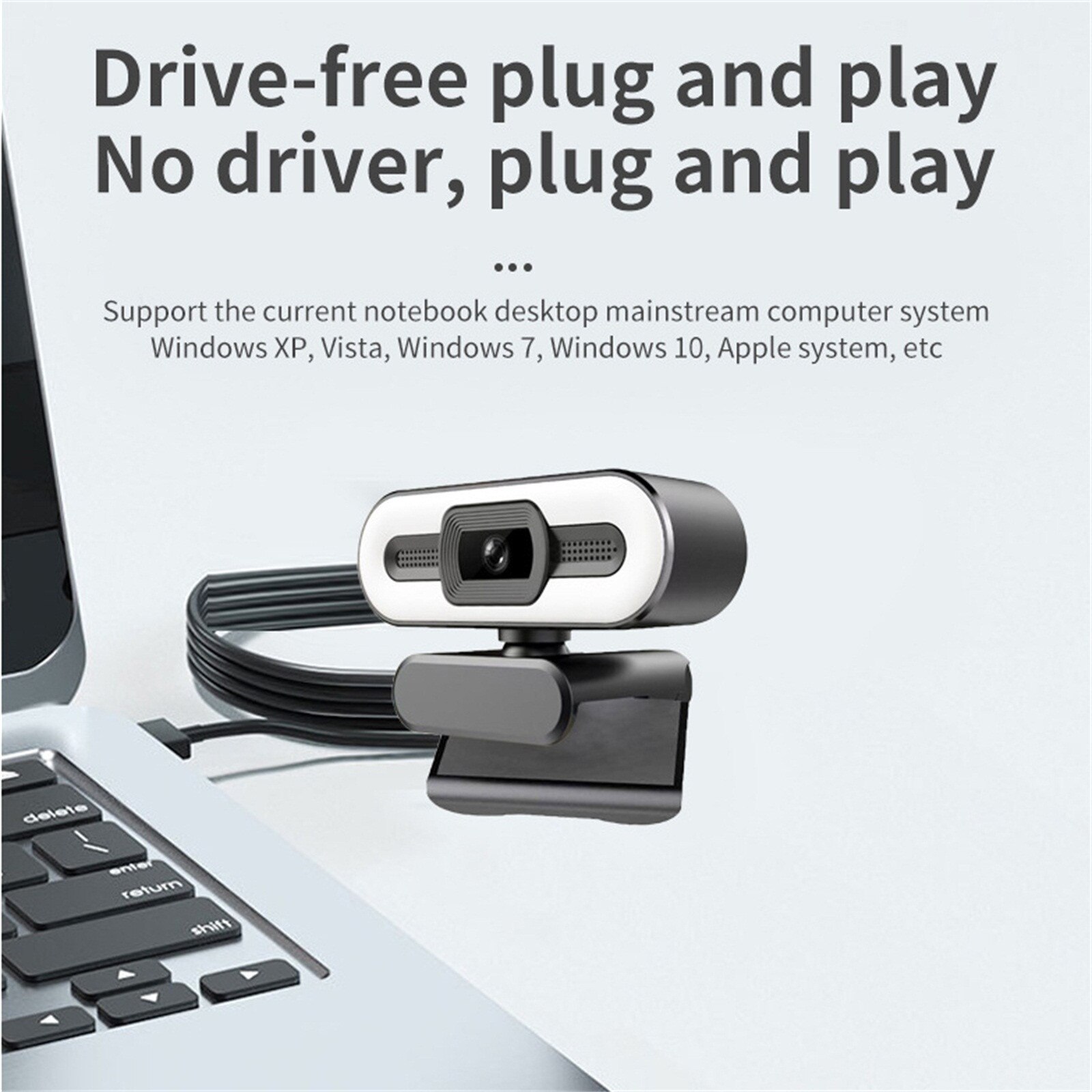 Wired Webcams USB2.0 Plug&Play 2K HD Built-in Mic Touch Control 3Level Ring Light Web Cameras For PC Desktop Laptop