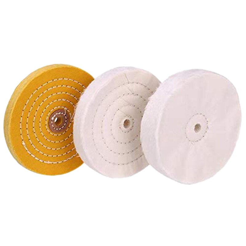 3-Piece 6-Inch Mirror Polishing Wheel Set Cotton Wheel for Bench Grinder Tools with 1/2 Inch Arbor Hole