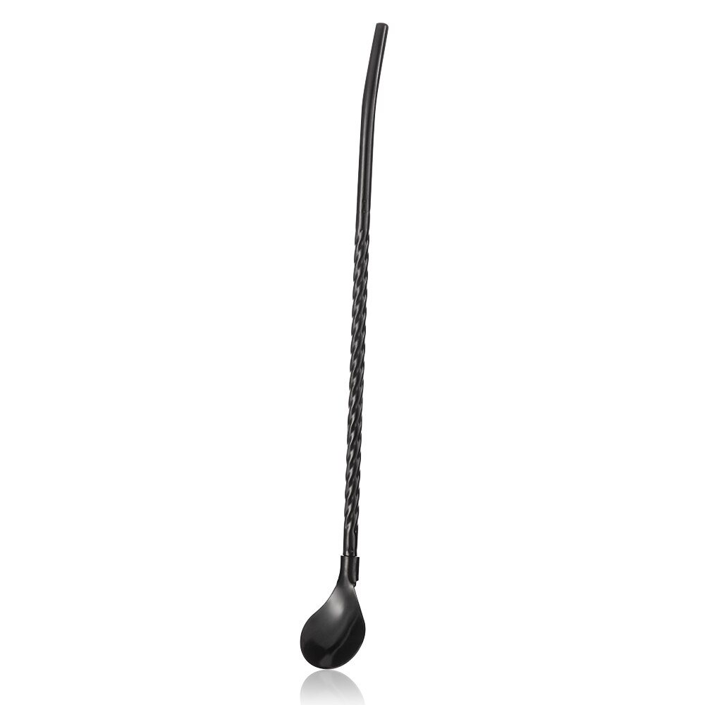 1 cuchara de paja trenzada portátil larga cuchara para té de color reutilizable cuchara de acero inoxidable para cóctel café herramientas para mezclar: black