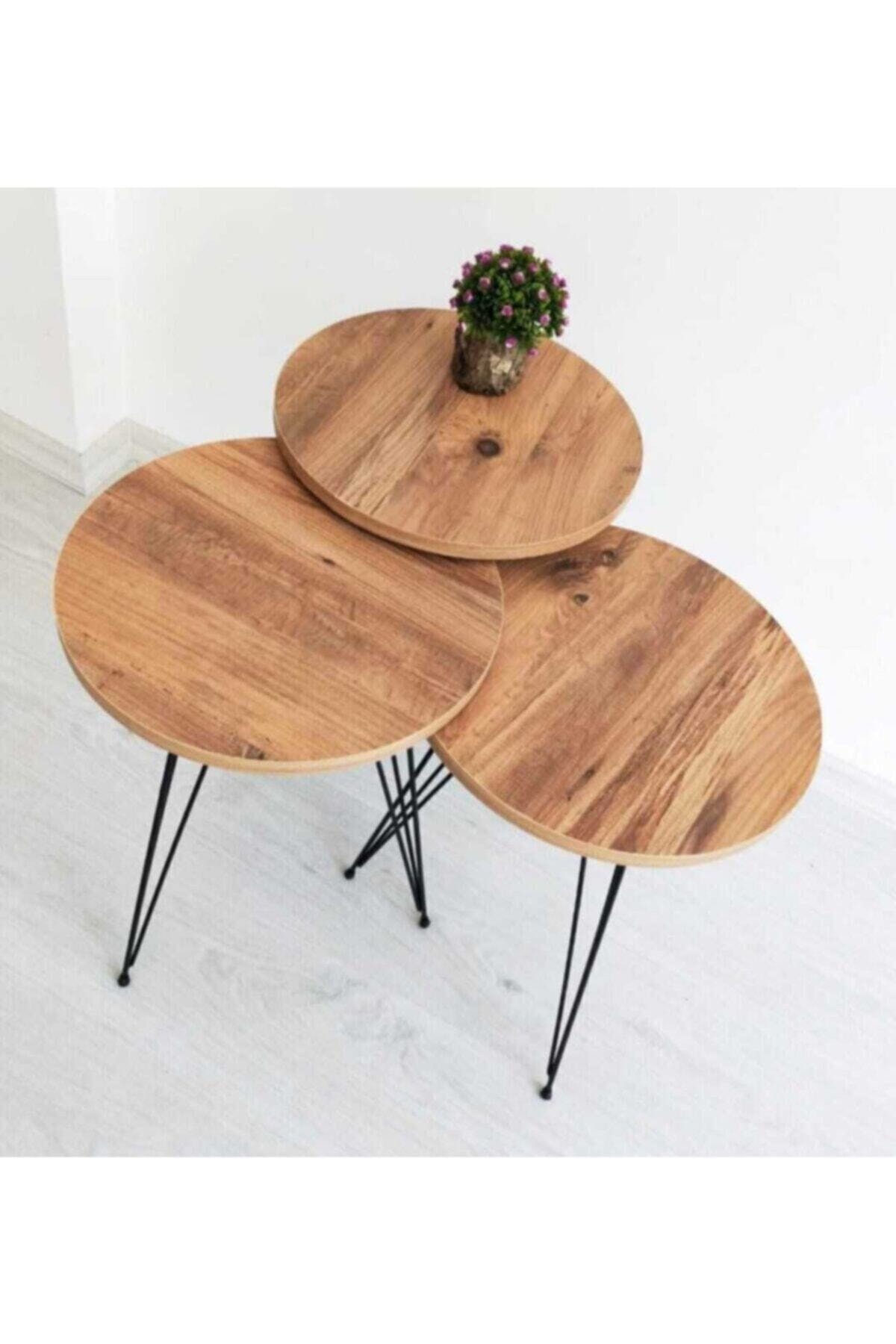 3 pièces table basse bois moderne canapé table d'appoint meubles de maison mignon salon chevet petite table ronde créative décor à la maison: Violet