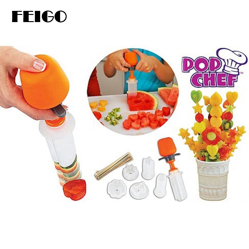 Feigo 6 figurer sæt gør-det-selv grøntsager frugt udskæring gadget mad cutter frugtsalat skære form køkken kage dekorationsværktøj  f311