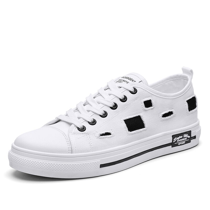 Heren canvas sneakers heren casual schoenen canvas schoenen heren wandelschoenen platte schoenen heren ademende wandelschoenen plus 39: Wit / 7