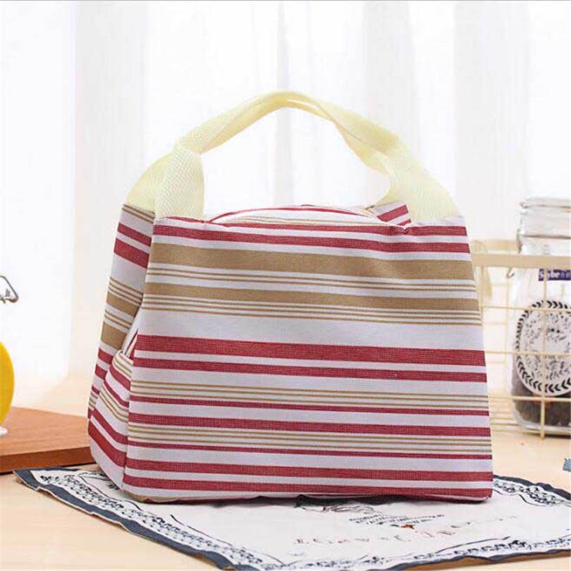 Waterproof Lunch Bag for Women kids Men Cooler Lunch Box Bag Striped Tote canvas lunch bag Insulation Package Portable: C