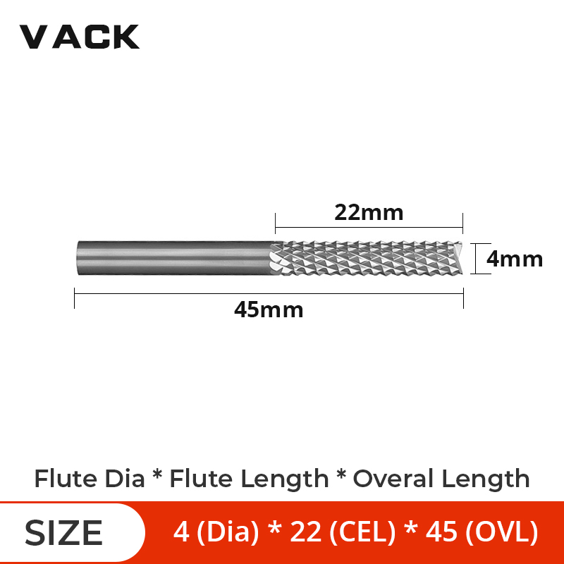 Vack 3.175mm 4mm 6mm 8mm hårdmetall volfram majsfräs pcb fräsar pinnfräs cnc fräs för trägravyr maskin: D4 x 22 x 45l