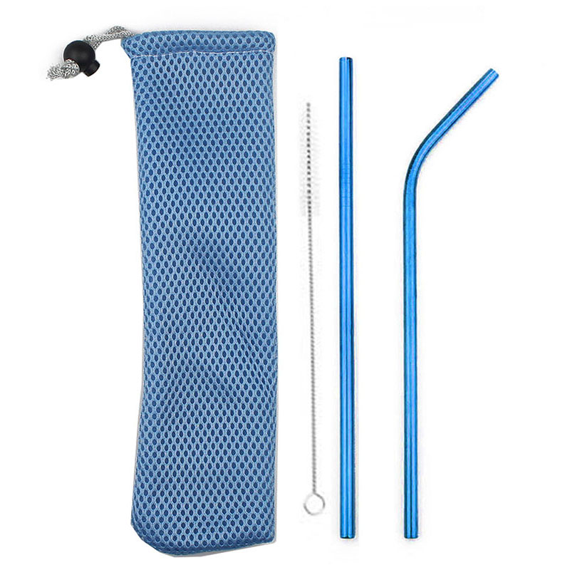 18/10 Stainless Steel Collapsible Straw Set Reusable Telescopic Drinking Straw Portable Straw For Travel Metal Drink Straw Brush: Blue