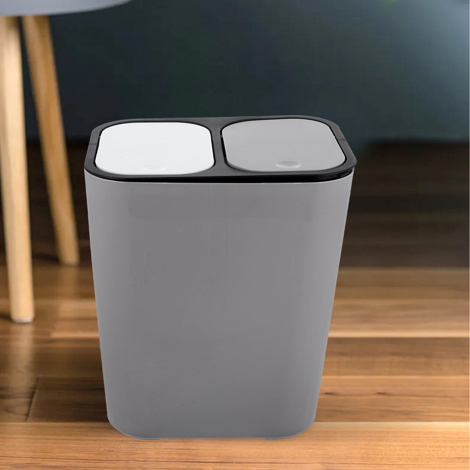 Mülleimer, Mülleimer, Haushaltsbehälter, Recyclingbehälter für 2 Fächer, ABS, trocken und nass, klassifizierter Mülleimer, Küchenabfallbehälter