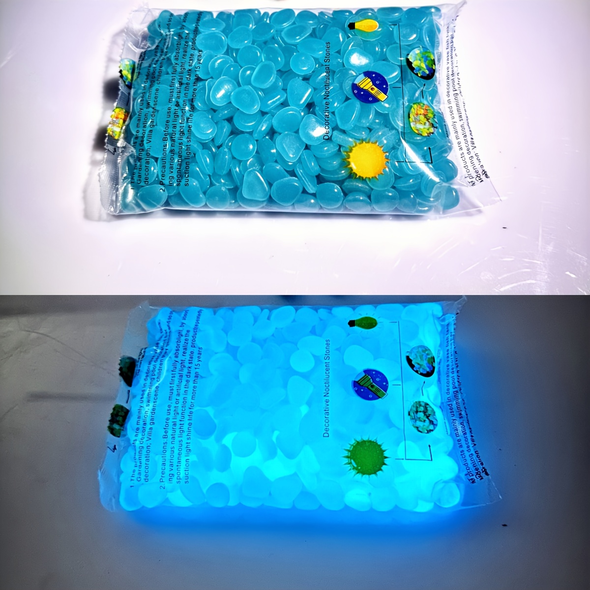 100/500 Uds. De guijarros que brillan en la oscuridad, piedras luminosas de resina para paisaje, caminos de jardín, plantas en macetas, parques, decoración de acuario,: M / Azul