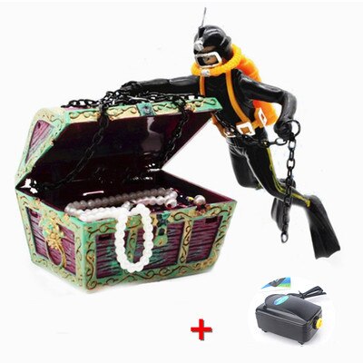 Action Aquarium Ornament, Live-Action Aerating Fish Tank Decorations, Undersea Treasure Chest and Diver Action Ornament: C