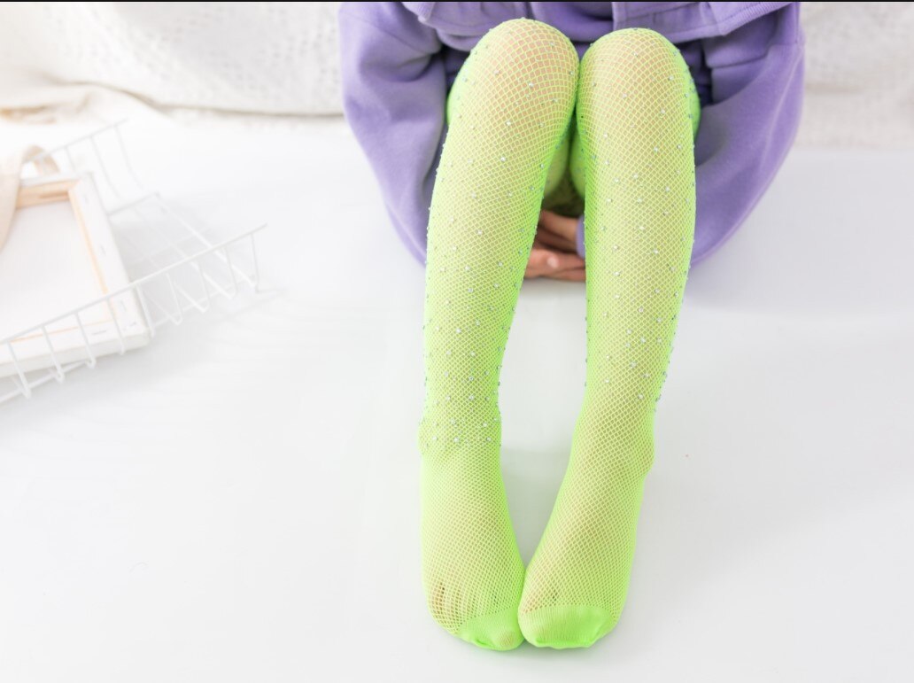 Meisjes Mesh Netkousen Kids Meisjes Panty Flash Panty Mooie Lightning Meisjes Kousen Baby Meisje Legging Panty: Green Drill Tights