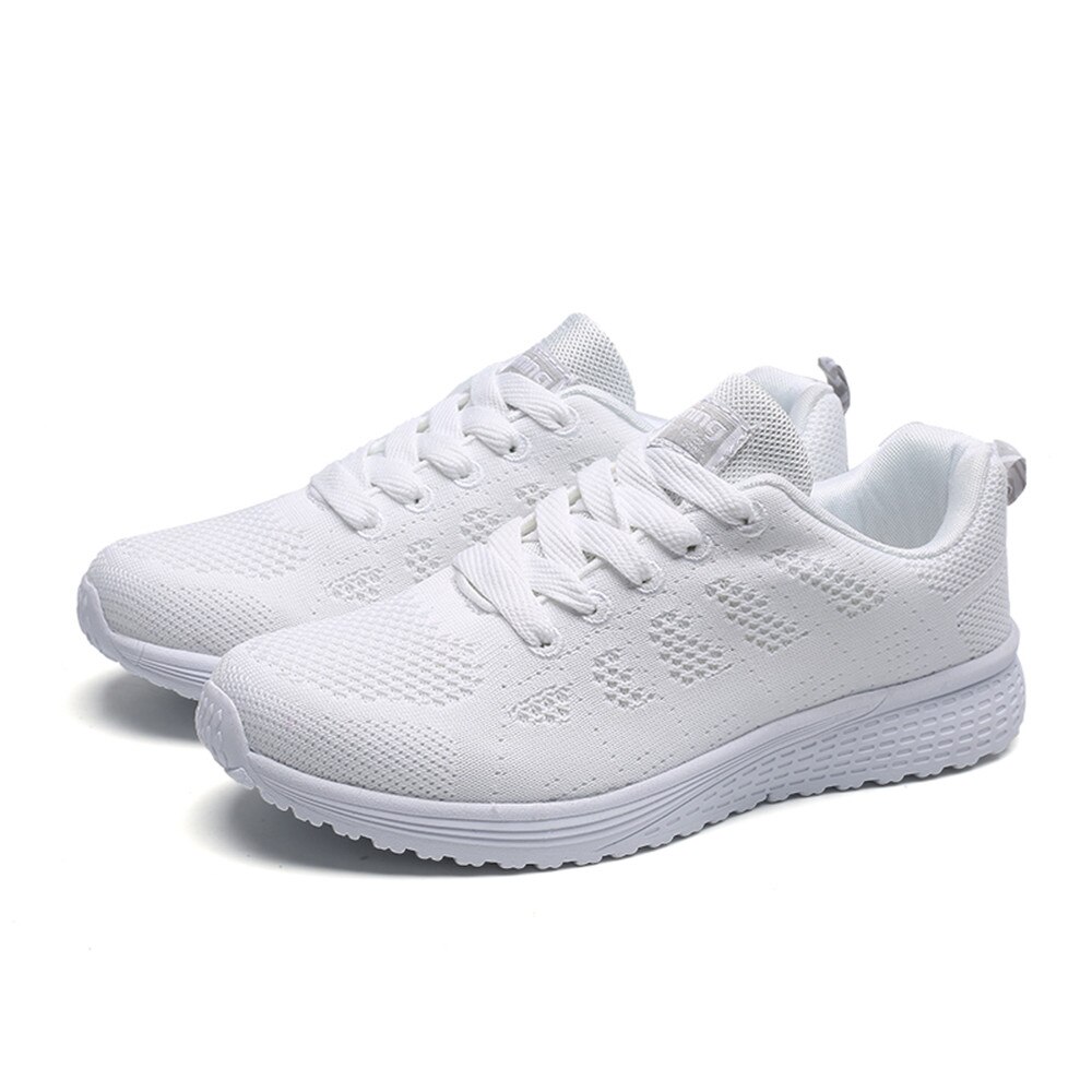 Sneakers Women Sport Shoes Lace-up Running Shoes Woman Flying Weaving Mesh Round Cross Straps Female Flat Sneakers Кроссовки @40: White / 38