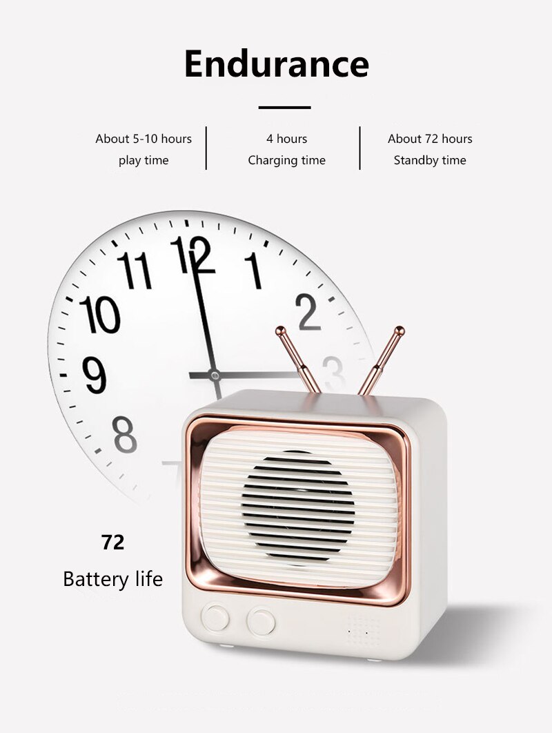 Dw02 retro liten tv bluetooth 5.0 mini högtalare trådlöst hem utomhus slappna av radio usb / tf  mp3 spelare kort trådlös subwoofer