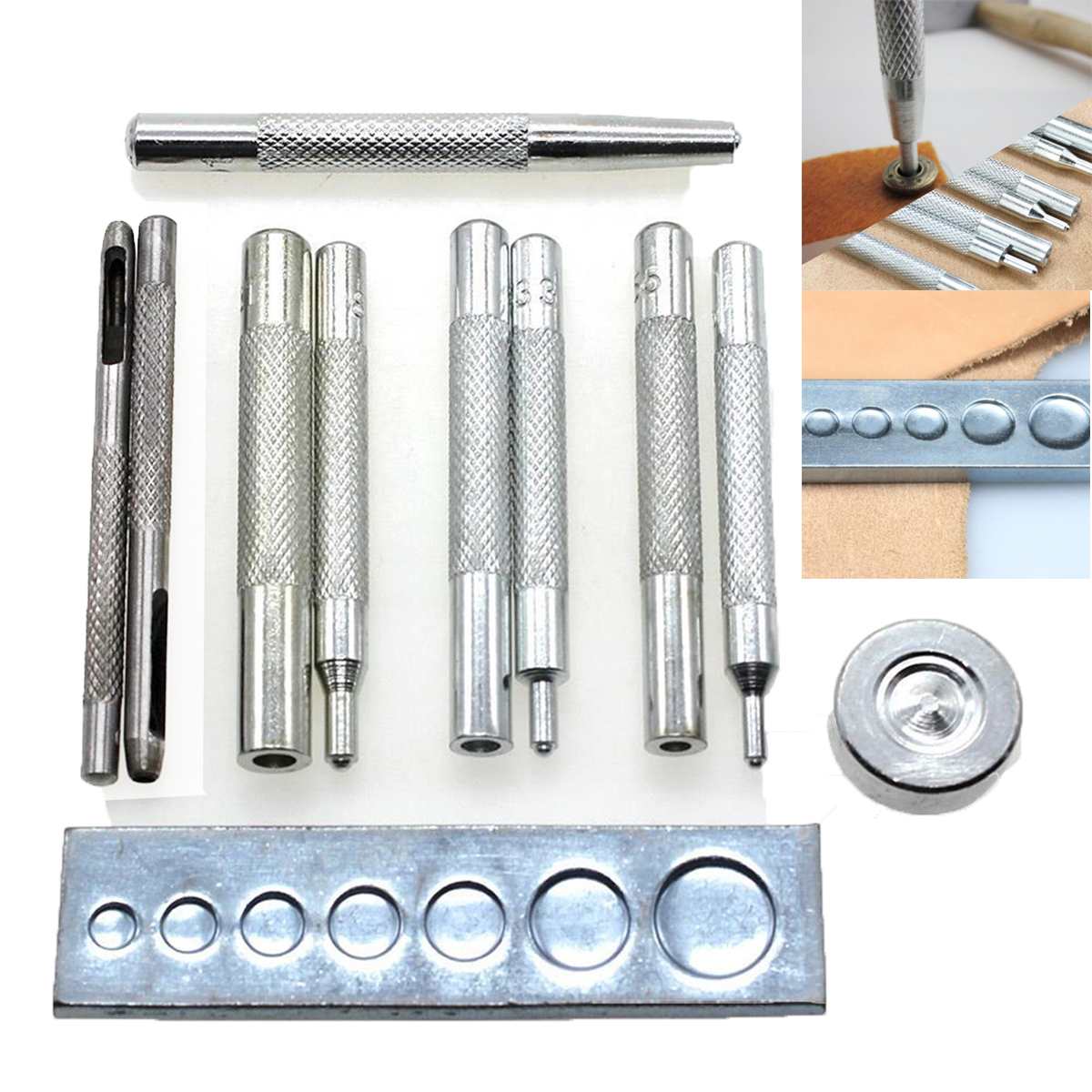 11 pièces/ensemble en cuir outils en cuir poinçon poinçon trou Snap Rivet Setter Kit de Base pour la maison en cuir artisanat outils de bricolage