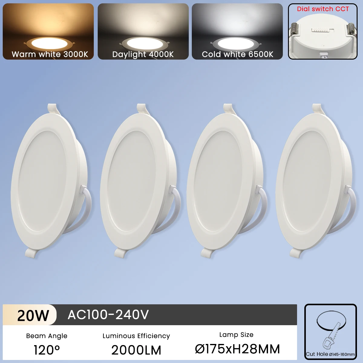 4 stuks draaischakelaar cct led downlight 100-240v 3000k 4000k 6500k plafondlamp 6w-24w inbouw ronde paneellamp binnenverlichting: Rgb