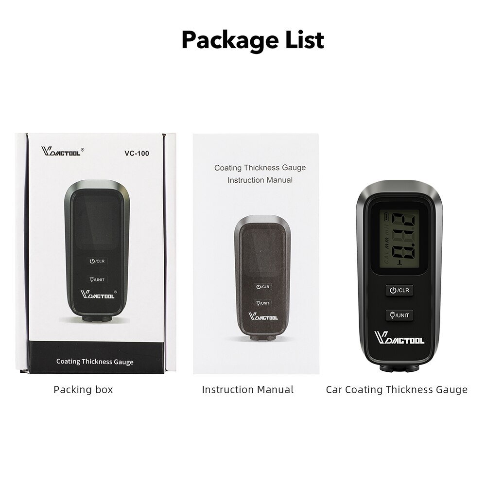 Vdiagtool VC100 Dikte Meters Auto Verf Coating Dikte Verf Dikte Russische Handmatig Meten Regelen 0-1.80mm0-71.0mil