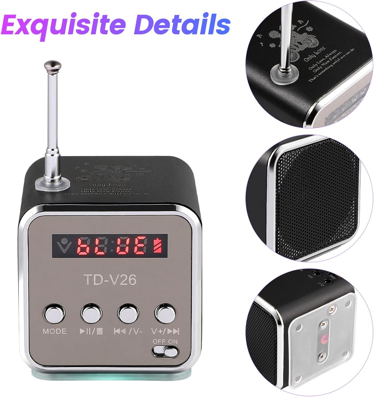 Radio cyfrowe FM Bezprzewodowy głośnik Bluetooth, przenośny odtwarzacz MP3 Wyświetlacz LCD Głośnik stereo Obsługa kart SD/TF