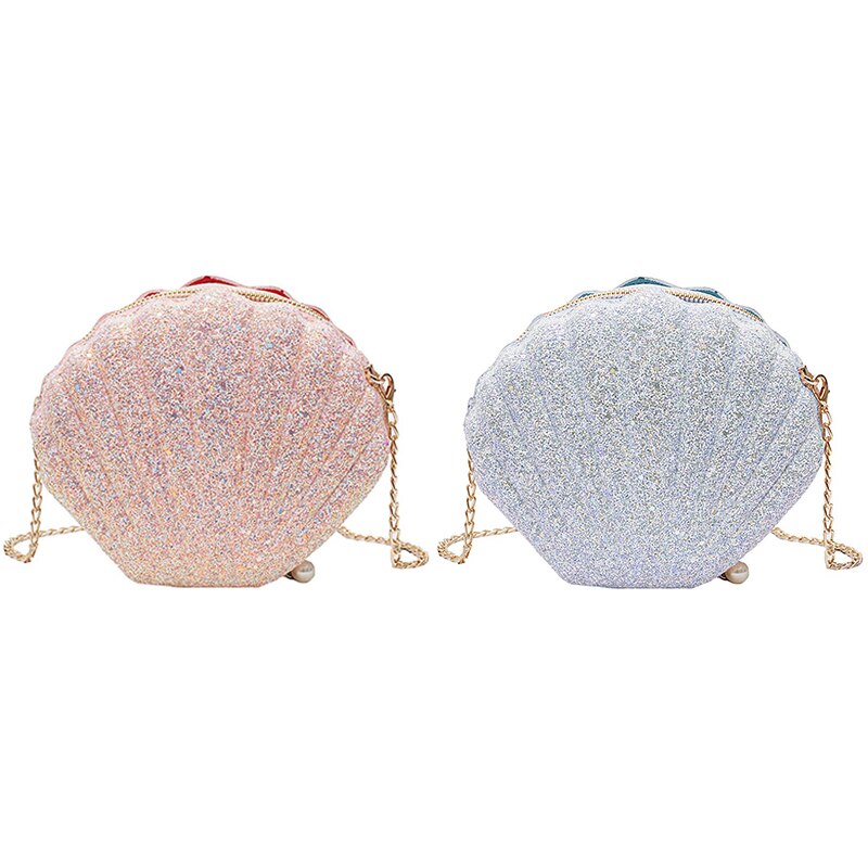 Frauen Mädchen Kleine Meerjungfrau Muschel Geldbörse Kreuz-Körper Schulter Taschen Glitter Pailletten Kette Abend Geldbörse