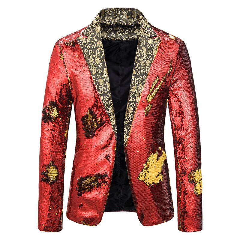 Men's Sequin Suit Jacket - Single Breasted - Full Sleeve - Notched Collar - Stage Performance