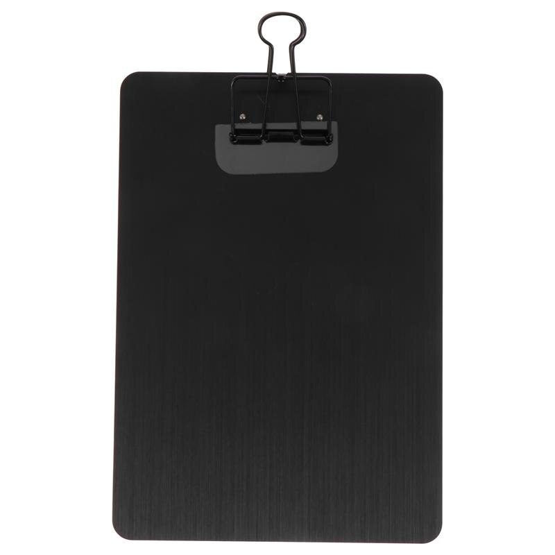 1pc A5 Paper Clipboard Stainless Steel Writing Pad Paper Holder Menu Stand: Black
