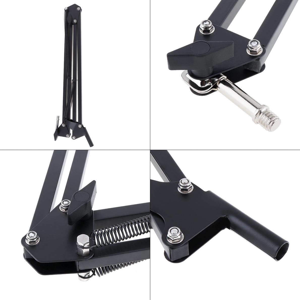 Black NB-35 Microphone Scissor Arm Stand Mic Clip Holder with Desktop Alloy Base Clamp fit for KTV Studio