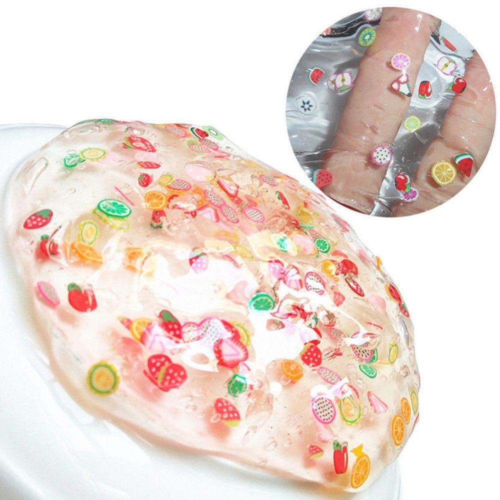Genomskinlig skivad fruktsallad slime magic mud kitty stressavlastning slam leksak